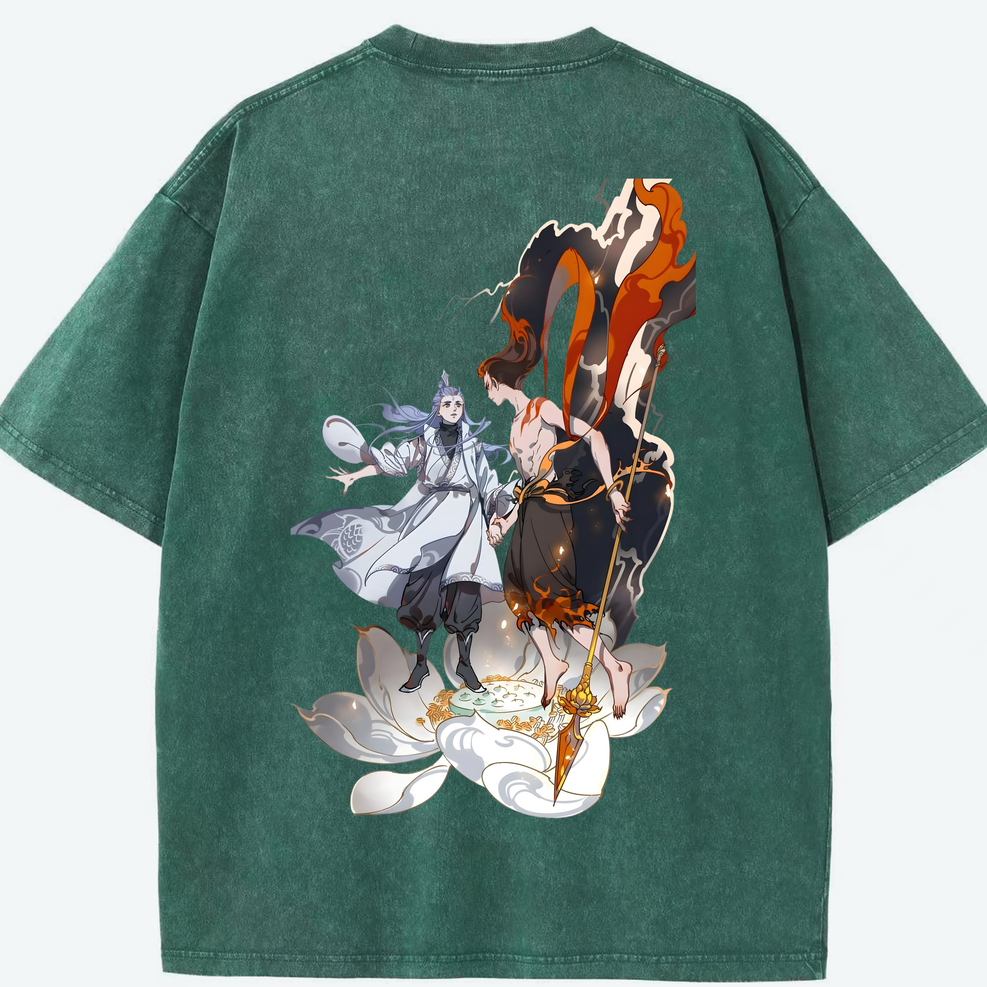 （画像用） Ne Zha 2 ナタ 魔童の大暴れ 綿100% ヴィンテージ風 半袖Tシャツ（背面プリント）